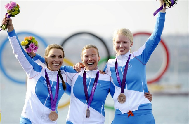 Silja Lehtinen, Silja Kanerva och Mikaela Wulff i OS 2012.