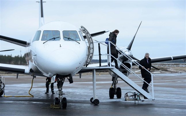 Köptrafik kan locka nya aktörer till Kronoby. Bild från Nextjets första dagstur från Kronoby år 2014.