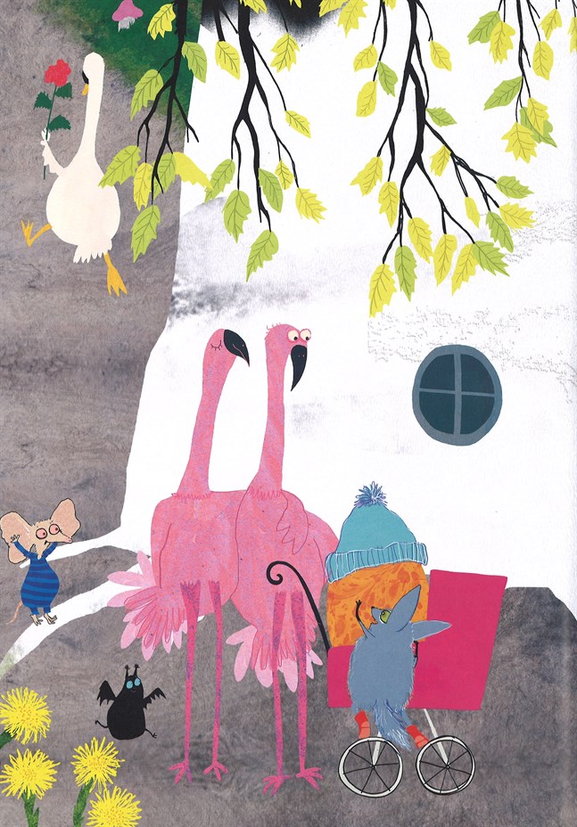 Flamingorna Roseusarna blir lyckliga när de får ägget som kompisarna Brie, Lu och Maud hittar på gården.