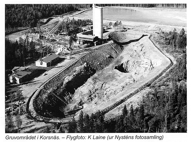 Korsnäsgruvan från den tid när bly bröts och anrikades där på 1960- och 1970-talet.