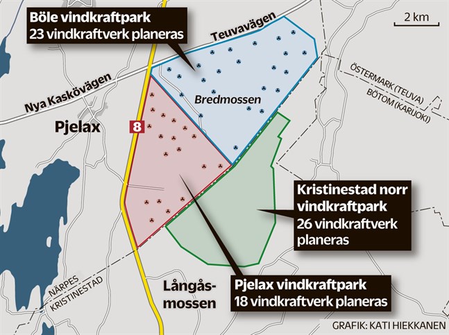 Fortum äger nu samtliga tre områden i södra Närpes och norra Kristinestad med totalt 67 planerade vindkraftsverk.