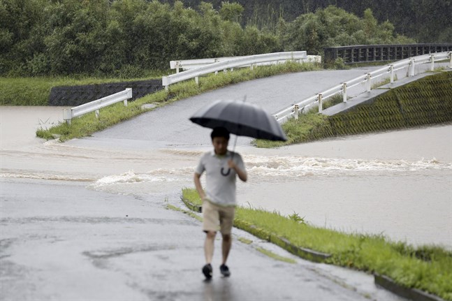 Japan har drabbats av häftiga regn tidigare i sommar, som här i staden Soo i Kagoshima i början av juli.
