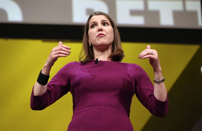Liberaldemokraternas ledare Jo Swinson vid söndagens partikonferens.