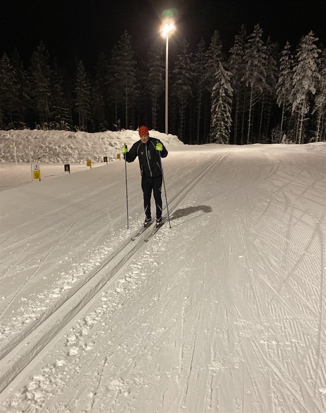 Göran Småros var en av de första som testade konstsnöspåret på Vargberget.