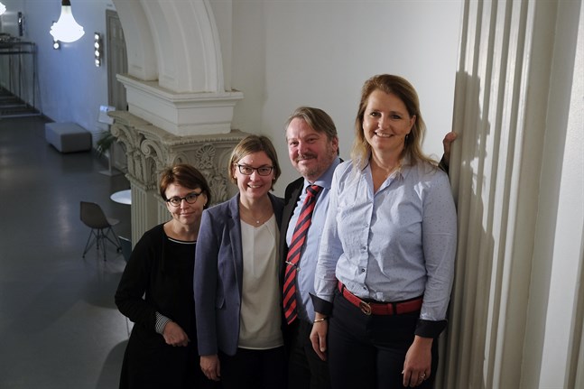 Förbundsarenan har 65 medlemsförbund som i sin tur har totalt 400 000 personmedlemmar. På bilden: Jonna Sahala, Mari Pennanen, Mats Nylund och Annika Jansson.
