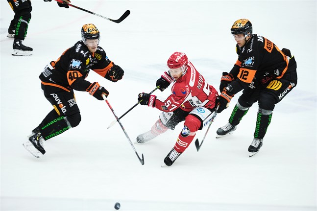 Martin Berger (till vänster) jagade Niklas Nevalainen när Sport och KooKoo möttes på Kopparön i slutet av november.