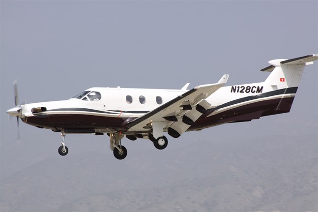 Ett plan av modellen Pilatus PC-12. Arkivbild.