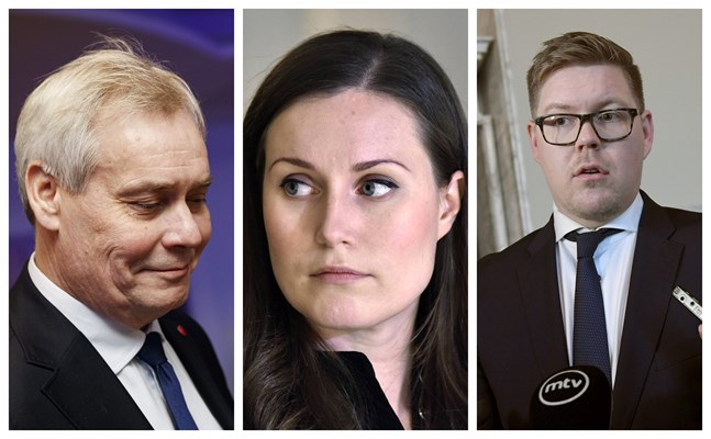 Antti Rinne, Sanna Marin och Antti Lindtman.