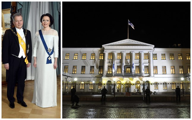 President Sauli Niinistö och fru Jenni Haukio skakar hand med ungefär 1700 gäster på kvällens självständighetsmottagning på slottet. (Bilden på presidentparet är från i fjol).