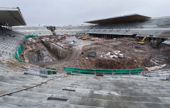 I januari 2017 var Olympiastadion en enda stor byggarbetsplats. Snart börjar bygget vara klart.