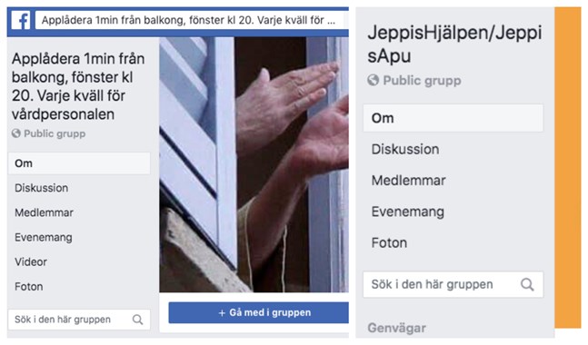 Stora Facebookgrupper samlar invånare för att hylla vårdpersonal eller erbjuda en hjälpande hand.