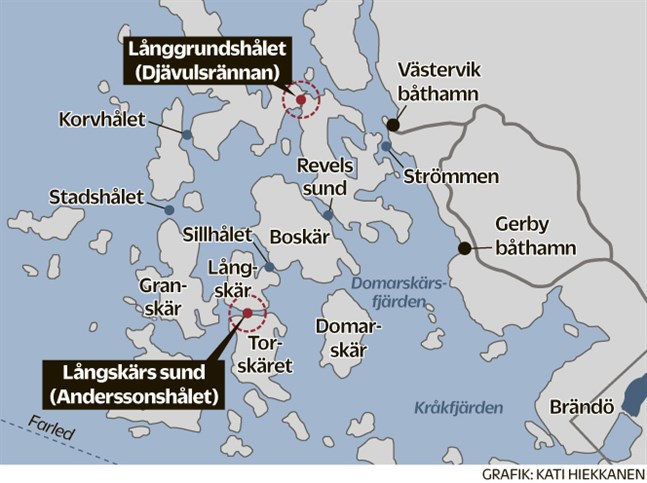 Från den 15 maj är maxhastigheten i Långgrundshålet 4 kilometer i timmen och i Långskärs sund 8 kilometer i timmen.