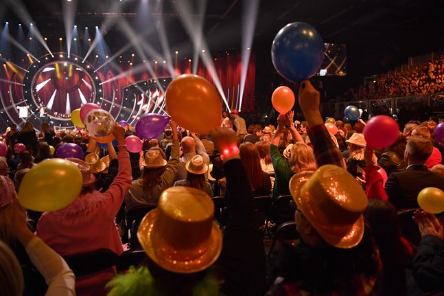 Publik inför Melodifestivalens sista deltävling i Lidköping Arena 2019. Arkivbild.