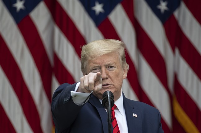 USA:s president Donald Trump under måndagens presskonferens.