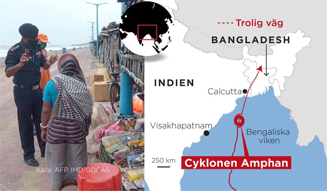 En kraftig cyklon är på väg mot Indien och Bangladesh.