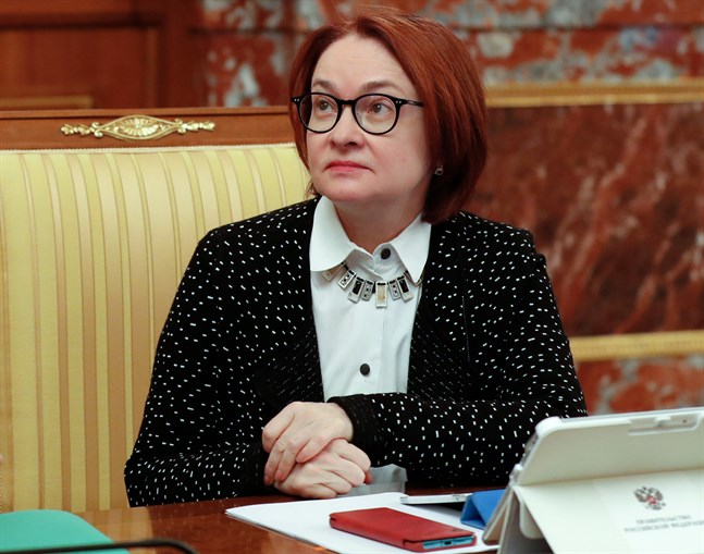 Centralbankschefen Elvira Nabiullina ser ett dystert kvartal för den ryska ekonomin. Arkivbild.