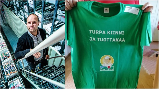 Vd Roland Snellman är inte vidare förtjust i t-shirten som någon har tryckt upp och distribuerat.