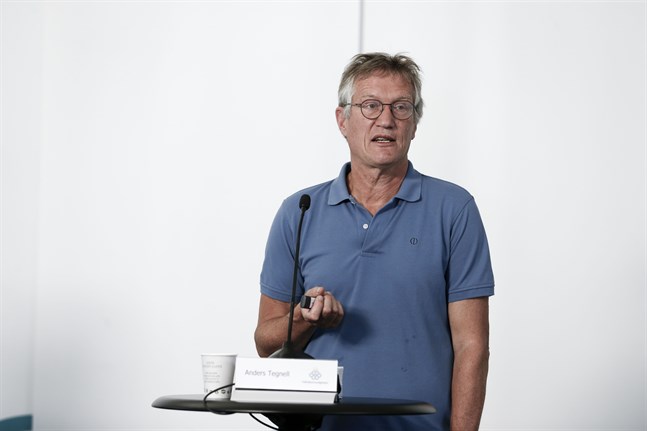 Anders Tegnell, statsepidemiolog på Folkhälsomyndigheten, vid tisdagens pressträff.