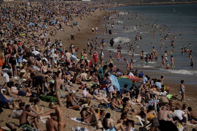 Trångt på stranden i Brighton häromdagen.