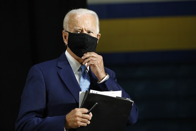 Joe Biden under presskonferensen i Delaware.