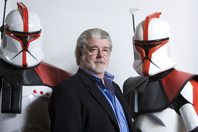 "Star wars"-skaparen George Lucas inför premiär av "Star wars: The clone wars" 2008. Arkivbild.