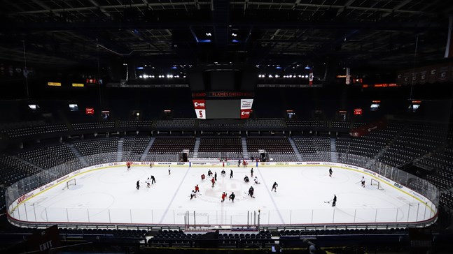 Calgary tränar inför omstarten nästa vecka. Bild från i torsdags.
