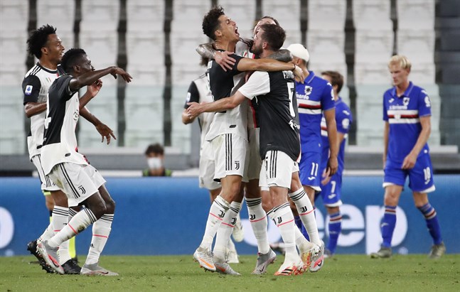 Juventusjubel efter Cristiano Ronaldos 1–0-mål mot Sampdoria.