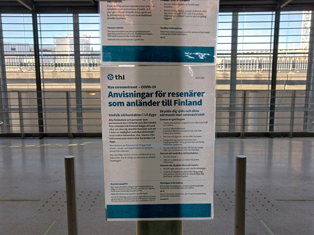 Har man besökt ett land som kan kräva hemkarantän efteråt borde man meddela det vid flygplatsens rådgivningspunkt.