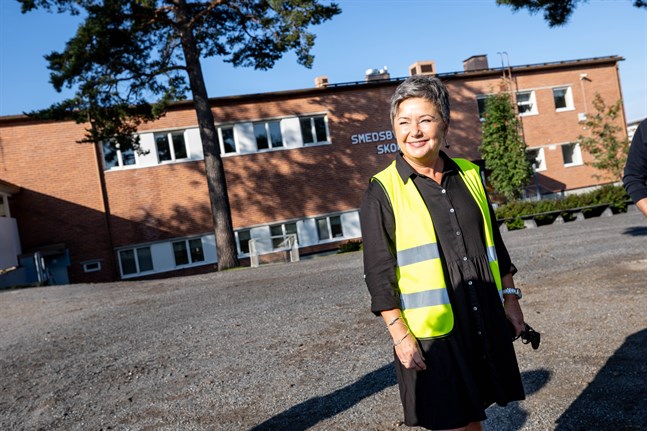 Rektor Lena Sjöholm-Fahlund var glad för att skolstarten kunde utföras på normalt sätt.