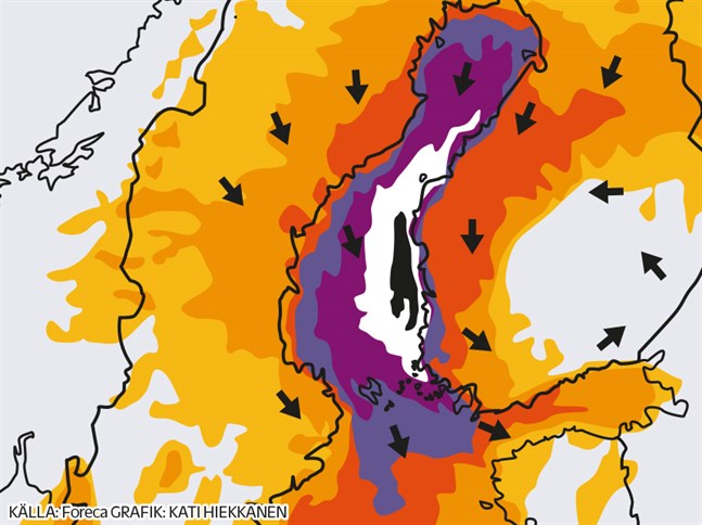 Enligt prognosen är stormen som värst natten mellan onsdag och torsdag.