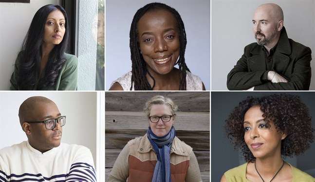 Från vänster: Avni Doshi, Tsitsi Dangarembga, Douglas Stuart, Maaza Mengiste, Diane Cook och Brandon Taylor.