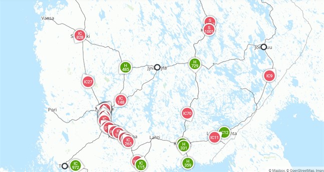 På rälsen mellan Tammerfors och Tavastehus är det ordentlig rusning.