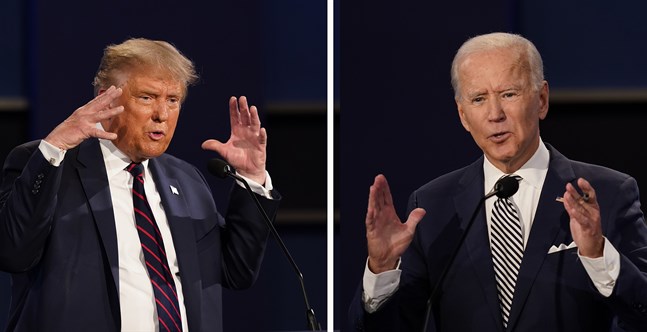USA:s president Donald Trump drabbade samman med utmanaren Joe Biden inför tv-kameror i tisdags, lokal tid.