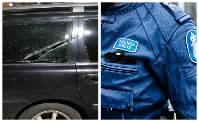 Järnröret träffade en av bagageutrymmets bilrutor och skapade ett hål i glaset.