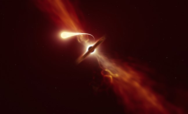 När en stjärna strimlas sönder och spagettifieras av ett svart hål ger den ifrån sig energi. Stjärnan flammar upp, något astronomerna kan upptäcka.
