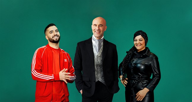 Filip Dikmen, Mark Levengood och Zeina Mourtada ska vara julvärdar på Spotify. Pressbild.