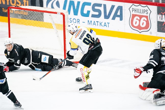 MIF-kaptenen Jonas Vironen snodde pucken av målvakten Eemil Söderlund och kunde ha stängt matchen genom att sätta 1–3. Men Lauri Leino höll liv i spänningen genom att kasta sig i vägen.