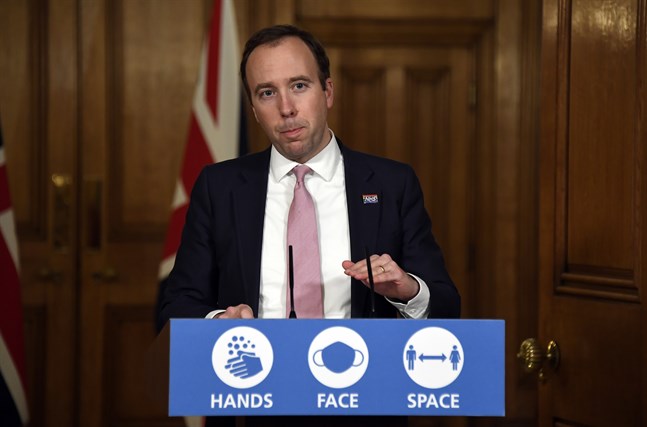 Hälsominister Matt Hancock. Bild från tidigare i veckan.