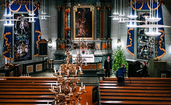 Bilden är från inspelningen av julbönen i Nykarleby kyrka coronaåret 2020.