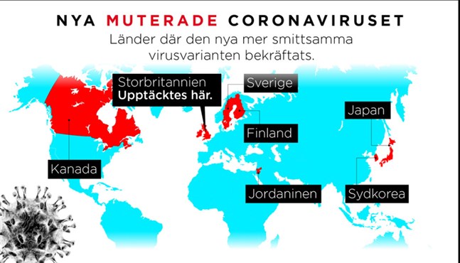 I de här länderna har den nya virusvarienten bekräftats.