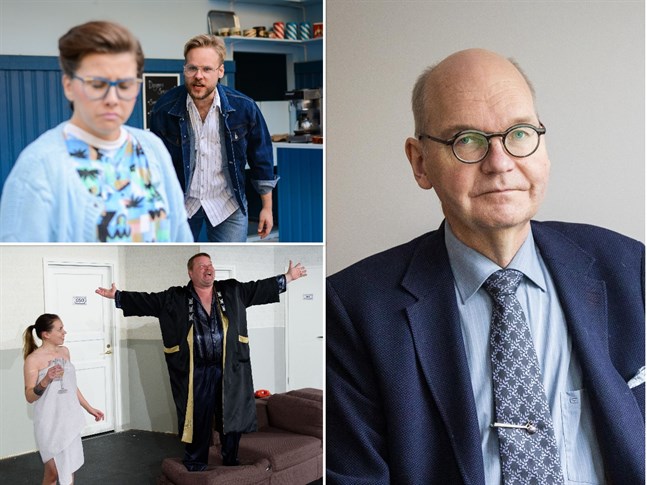 Simon Nystén och Mikael Gädda är vana att stå på scenen i pjäser som brukar ha premiär i januari. Nu övar de i väntan på nya rekommendationer. Ledande överläkare Heikki Kaukoranta tycker på ett personligt plan att restriktionerna drabbar kultursektorn orättvist.
