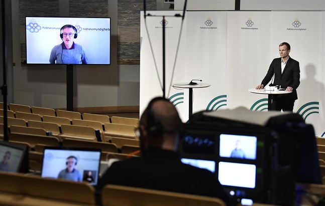 Statsepidemiolog Anders Tegnell närvarade på länk under tisdagens myndighetsgemensamma presskonferens.