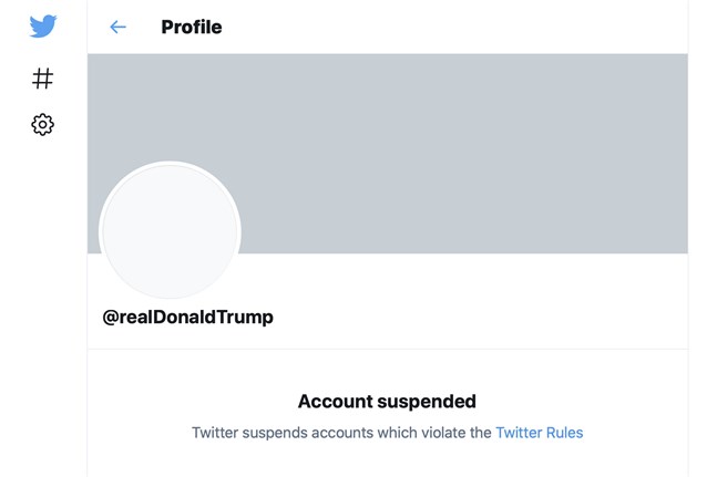 Så här ser det ut om en engelskspråkig användare går in på det som tidigare var Donald Trumps Twittersida.