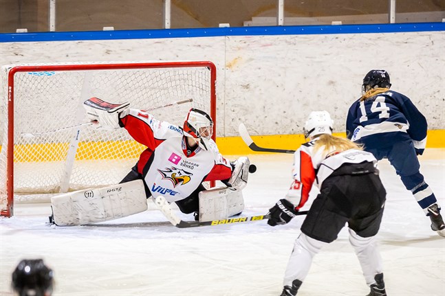 Den nedre fortsättningsserien blev en besvikelse för Sports damer. Här Melisa Mörönen med en fin parad mot Kuortane.