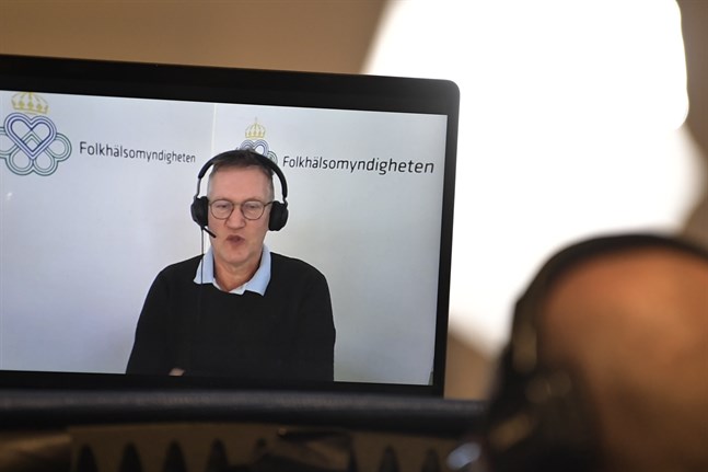 Anders Tegnell, statsepidemiolog, Folkhälsomyndigheten, under torsdagens didgitala myndighetsgemensamma pressträff om coronapandemin.