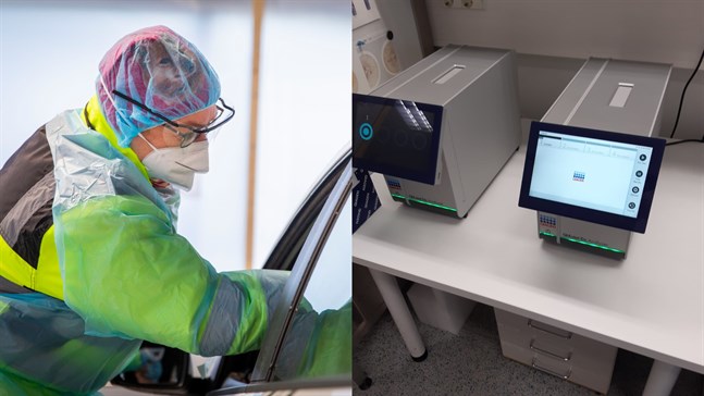 Två maskiner för snabbtester av coronaprover finns redan i Vasa (till höger) men de kommer att utökas till totalt fyra i Österbotten.