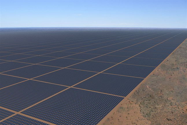 Så här kan den gigantiska solcellsparken i Northern Territory komma att se ut. Animering från företaget Sun Cable.