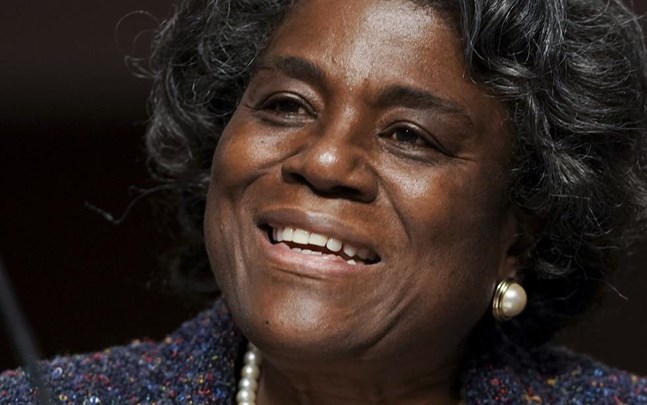 USA:s nya FN-ambassadör Linda Thomas-Greenfield. Arkivbild från utskottsförhören den 27 januari.