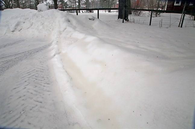 Det var gula färgstråk i snön både här och där på tisdagen.