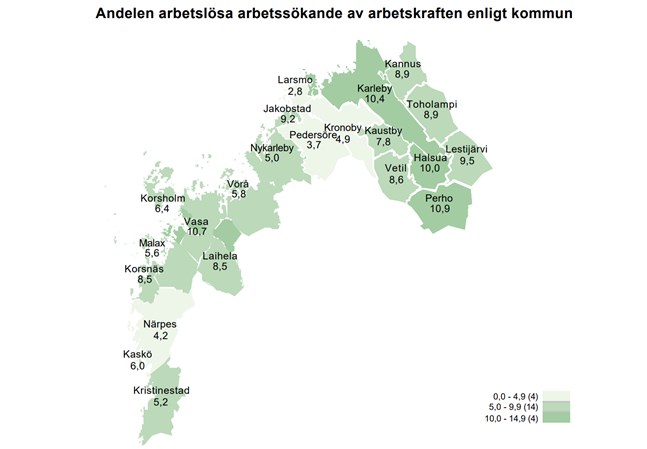 Arbetslöshetsgraden i Österbotten och Mellersta Österbotten har ökat jämfört med situationen för ett år sedan, före pandemin.
